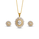 Gold-Plated White Stone Pendant & Earrings Set